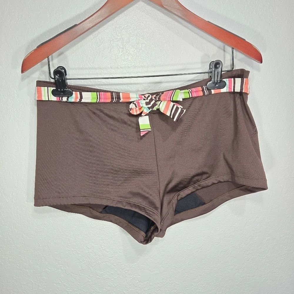 Sonoma 14 Y2K Brown Colorful Striped Belt Swim Bottom Shorts - Picture 1 of 5